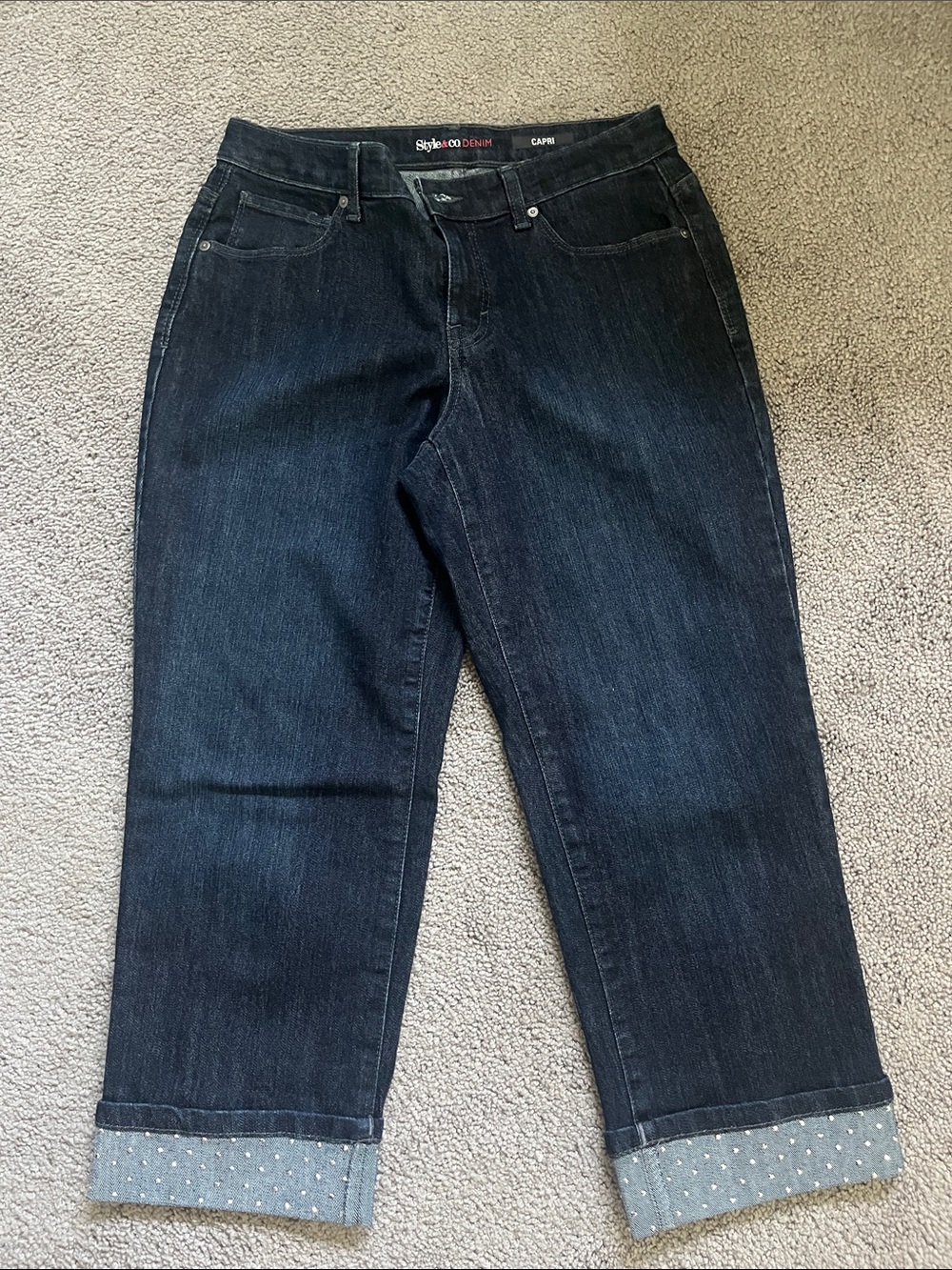 Style & Co. Dark Blue Denim Cuffed Capri Jeans